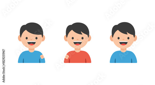 Vaccinated children smiling showing arm bandages in a row demonstrating safety and health for medical ads blog posts about children vaccines