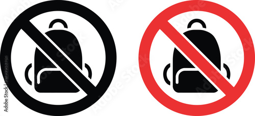 A black and red prohibition symbol indicating no backpacks or bags are permitted inside