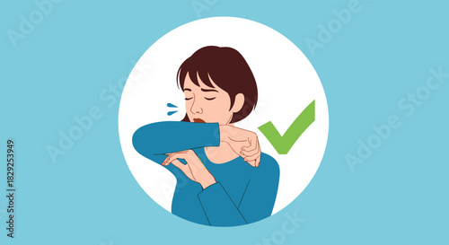 Person covering their mouth with their elbow to prevent spreading germs when coughing or sneezing.