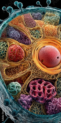 Advanced cellular imaging of membrane-bound organelles utilizing high-resolution electron microscopy, fluorescence tagging, and molecular dynamics analysis