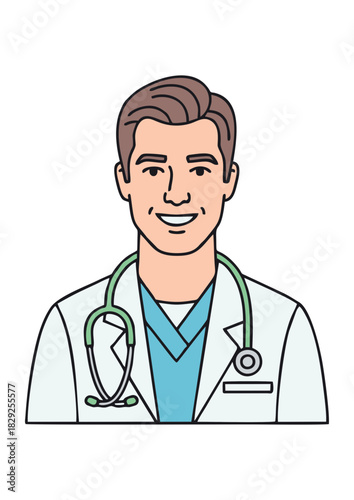 Smiling Male Doctor with Stethoscope - Medical Professional Illustration for Healthcare Concepts