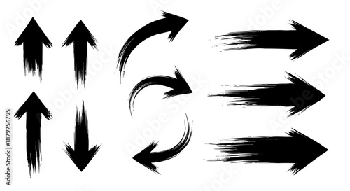Set of black arrows pointing in various directions, including up, down, left, right, and circular motion