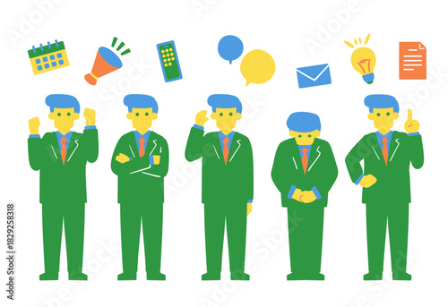 様々な立ち姿の働くスーツの男性