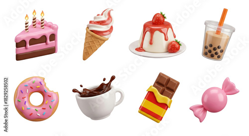 Captivating 3D Render of Dessert Delights on Isolated Transparent Canvas, Culinary Art