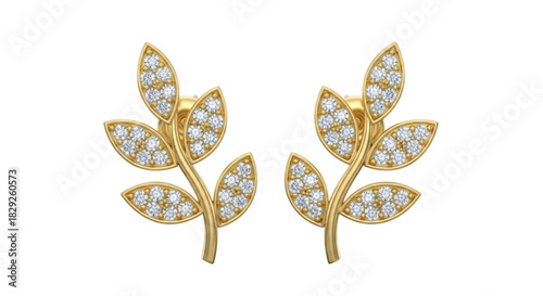Gold Diamond Leaf Earrings for Luxury Jewelry Websites Fashion E-commerce Bridal Gifts