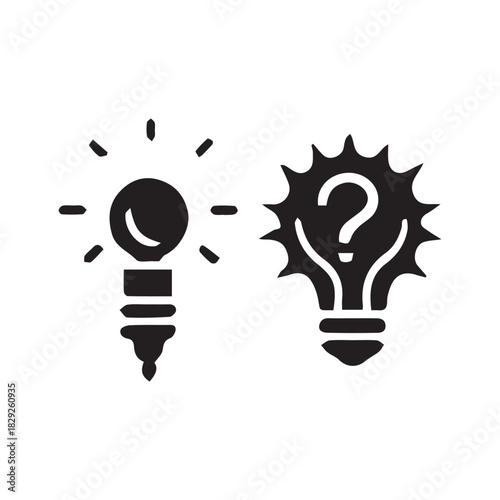 Simple black icon of a lightbulb with a question mark inside isolated on white background
