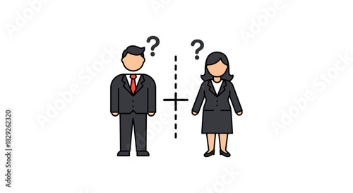gender equality questions businessman and businesswoman face uncertainty emphasizing equal opportunities in the workplace for social issues