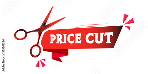 Price Cut Red Banner with Scissors  Sales Promotion Graphic