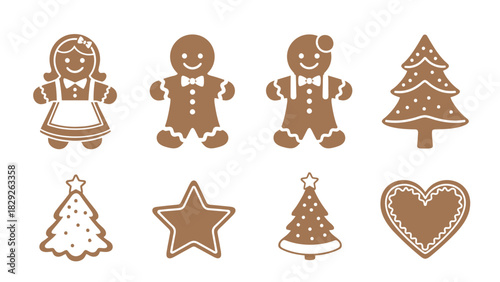 Gingerbread cookies: girl, men, trees, star, heart, Christmas treats.