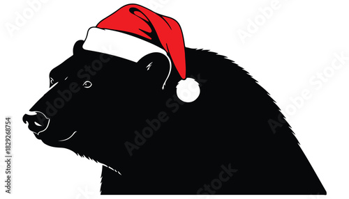 Santa Hat on Bear Silhouette Holiday Graphic