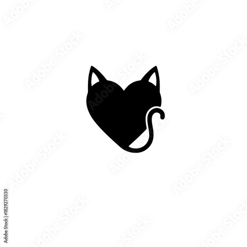 A creative black and white design where a heart shape, symbolizing love and welfare, is adorned with characteristic pet ears and a tail (like a dog or cat), representing the emotional bond with animal
