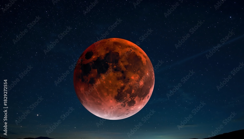 Fototapeta premium Stunning Blood Moon Total Lunar Eclipse Against Deep Space Stars