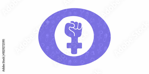 Feminist symbol with raised fist in a circle pattern background