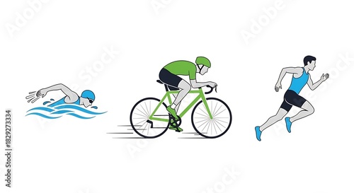 Triathlon Sports Illustration with Swimmer Cyclist and Runner.