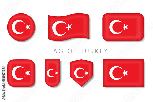 Turkey Flag Glossy Vector Set — Crescent and Star National Icon Badges