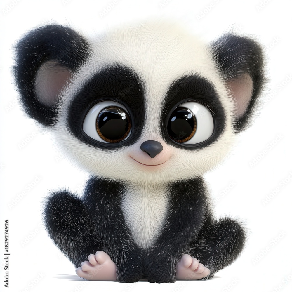 Obraz premium Adorable cartoon panda cub with big brown eyes looking sweetly, a heartwarming image for children's books or animation, offering gentle charm and whimsy