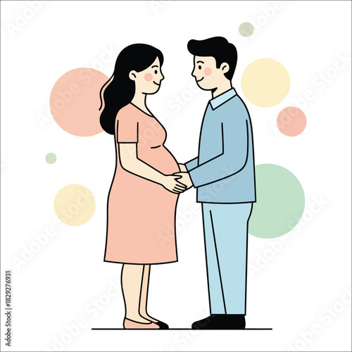 Expecting Couple Holding Hands with Soft Circles Background pregnant parenthood