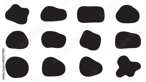 Rounded organic blobs, wavy liquid forms, abstract doodle curves, and soft oval frames blend into a flowing vector background filled with modern smooth shapes and patterned elements.