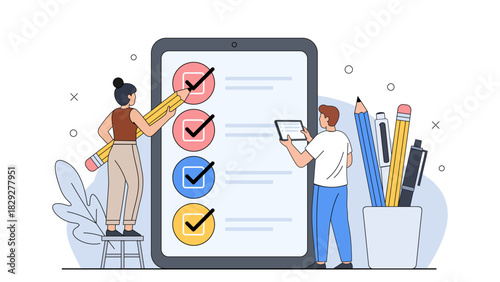 Online Checklist and Productivity Concept – Flat Vector Artwork