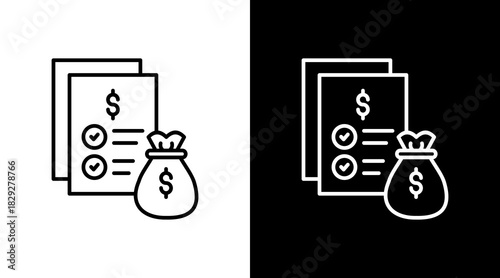 Budget Sheet Outline White Icon Set Design
