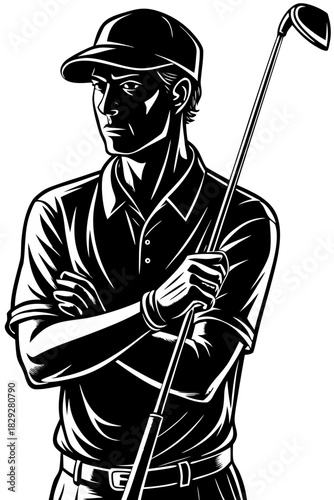 Stylized Golfer Holding Club Over Shoulder Silhouette - Golf Sport Vector