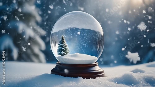 Snow Globe with Winter Scene A Miniature World of Snowfall and Evergreen Tree