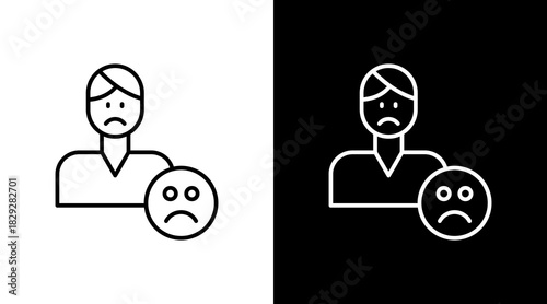 Sad Face Outline White Icon Set Design