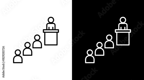 Waiting Line Outline White Icon Set Design