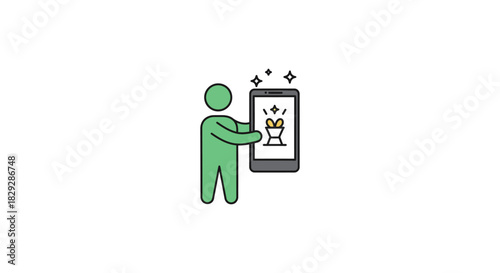 mobile reward app promotion person with phone displaying a gold heart in a bowl sparkling ideal for loyalty programs digital rewards marketing  apps.