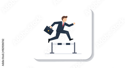 overcoming obstacles a businessman leaps over a hurdle with a briefcase in hand illustrating challenge and achievement in career growth.