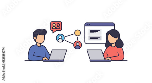 online collaboration colleagues working on laptops for digital connection promoting teamwork communication and remote work strategies in business