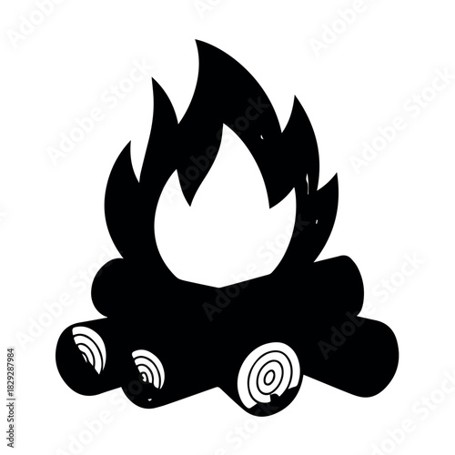 Vector a black and white drawing of a campfire with logs and flames in a simple graphic style