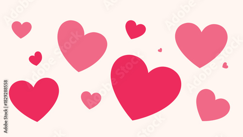 Scattered Pink Hearts Pattern on Light Background: Cute Romantic Design for Valentine's Day, Love, and Celebrations