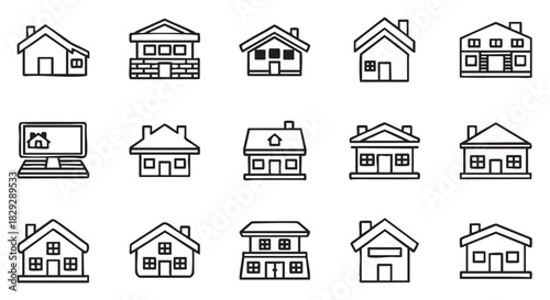 Hand Drawn House Icons Representing Real Estate and Home Ownership Concepts