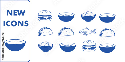 Collection of Blue Food Icons for Menu Design and Digital Interface Elements