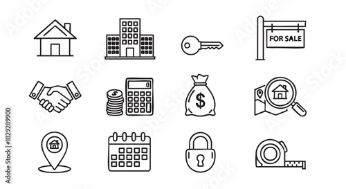 Real Estate Business Deal Icons and Finance Planning Elements Set