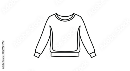 Simple black and white line drawing of a long sleeved sweatshirt minimalist design silhouette
