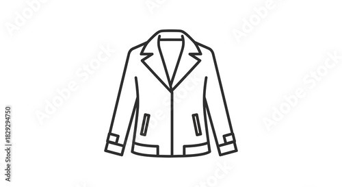 A simple black and white line drawing of a jacket coat or blazer silhouette