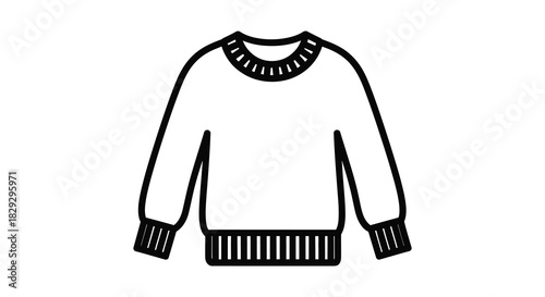 A simple black and white outline of a cozy winter sweater design silhouette