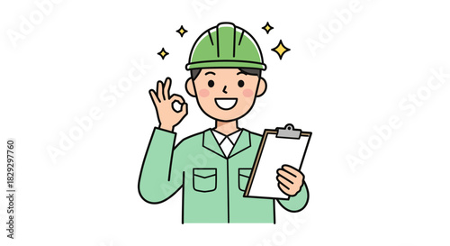 Construction worker giving okay with checklist ensuring project success ideal for building industry blogs and demonstrating quality assurance