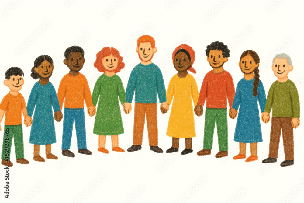 Obraz premium Multicultural Group Holding Hands in a Row