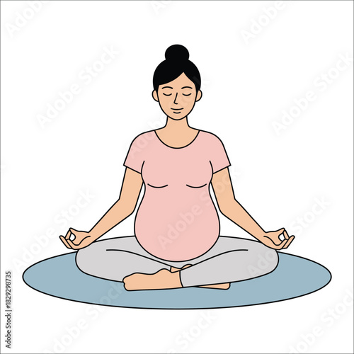 Pregnant woman meditating in lotus pose on yoga mat meditation