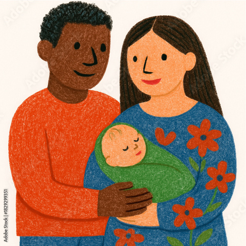 Multicultural Parents Holding and Embracing Baby