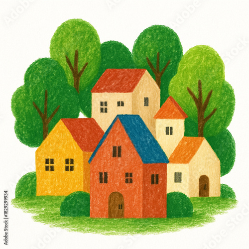 Colorful Houses in a Green Suburban Neighborhood