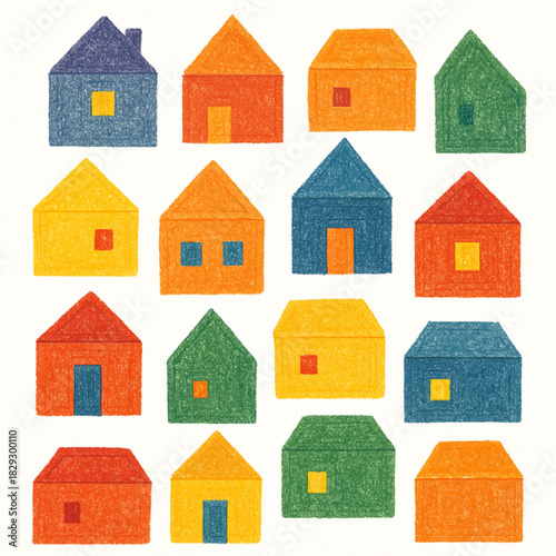 Colorful Row of Houses and Town Buildings