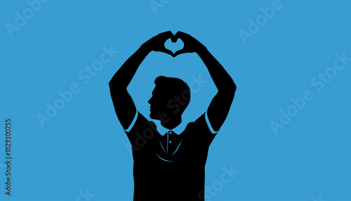 Man Making Heart Shape Gesture, Self-Love and Care Concept, Romantic Silhouette Portrait
