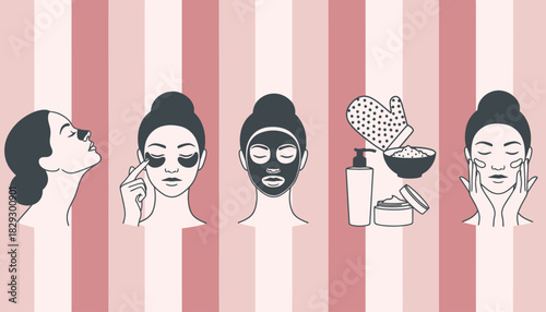 Skincare Routine Steps, Beauty Treatment Process, Facial Mask Application Guide