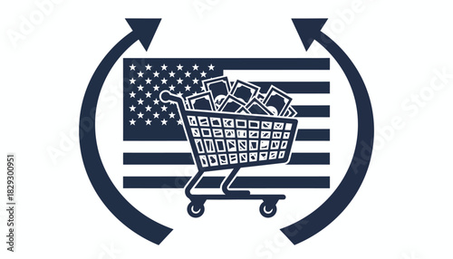 US Consumer Economy and Spending, American Retail Market Cycle, Dollar Shopping Cart Icon