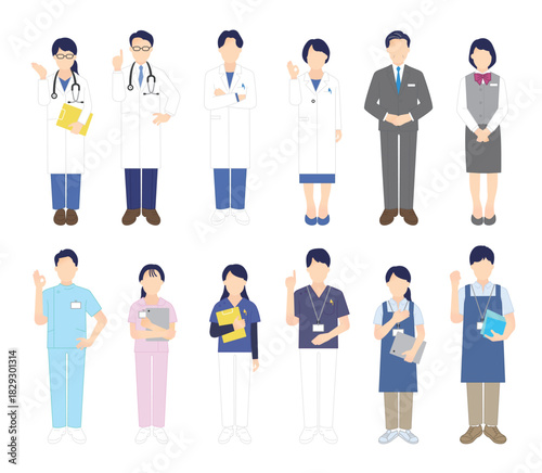 医者、看護師 医療従事者のシンプルイラスト素材セット