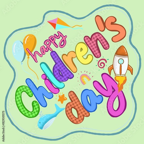 Happy Children's Day lettering design for banners, cards and backgrounds.